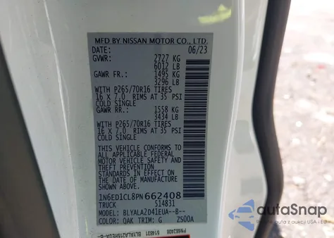 2023 Nissan Frontier King Cab S 4X2 из США, поврежденный, VIN 1N6ED1CL8PN662408